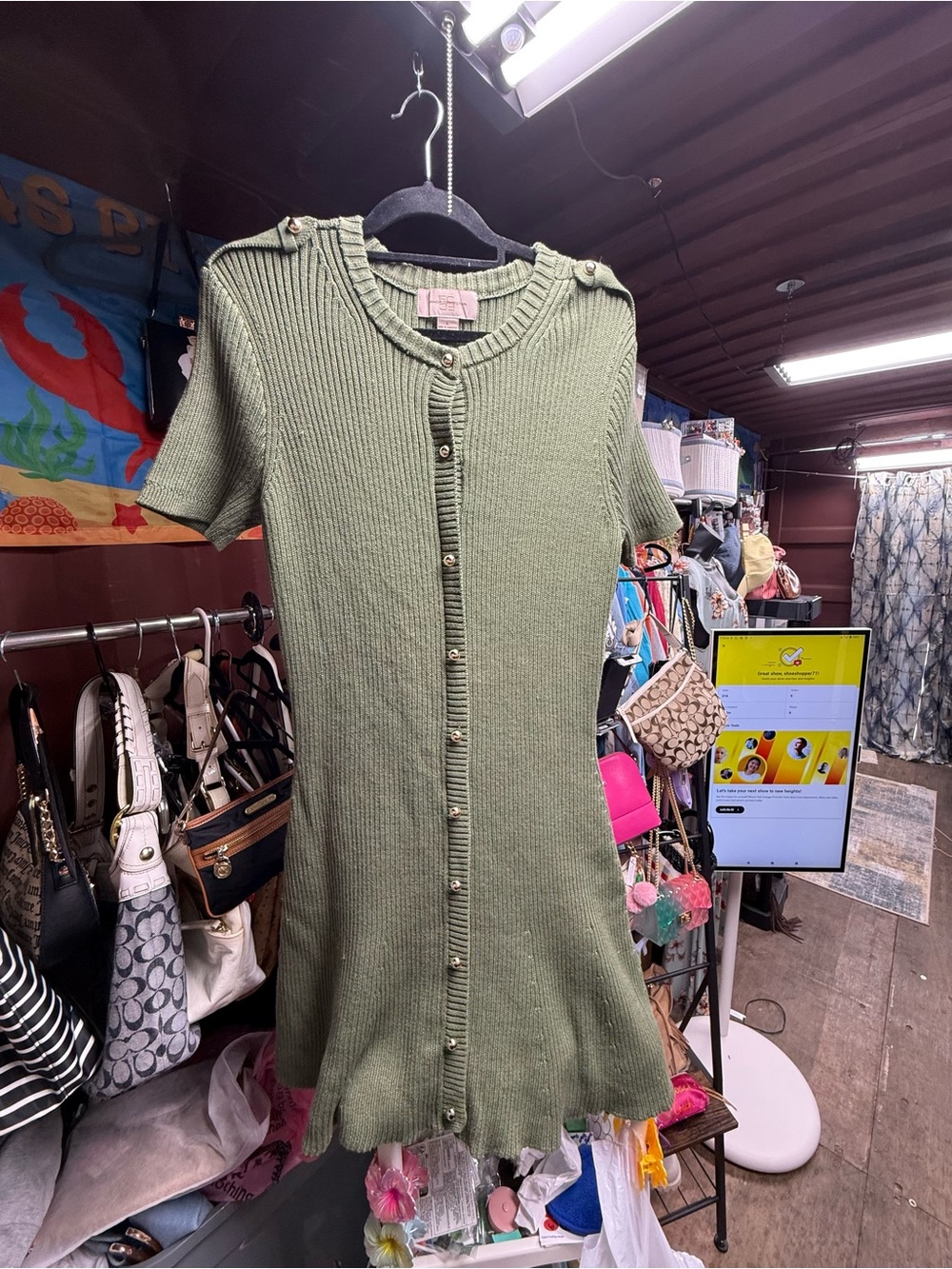 French Connection Olive Green Ribbed Knit Top